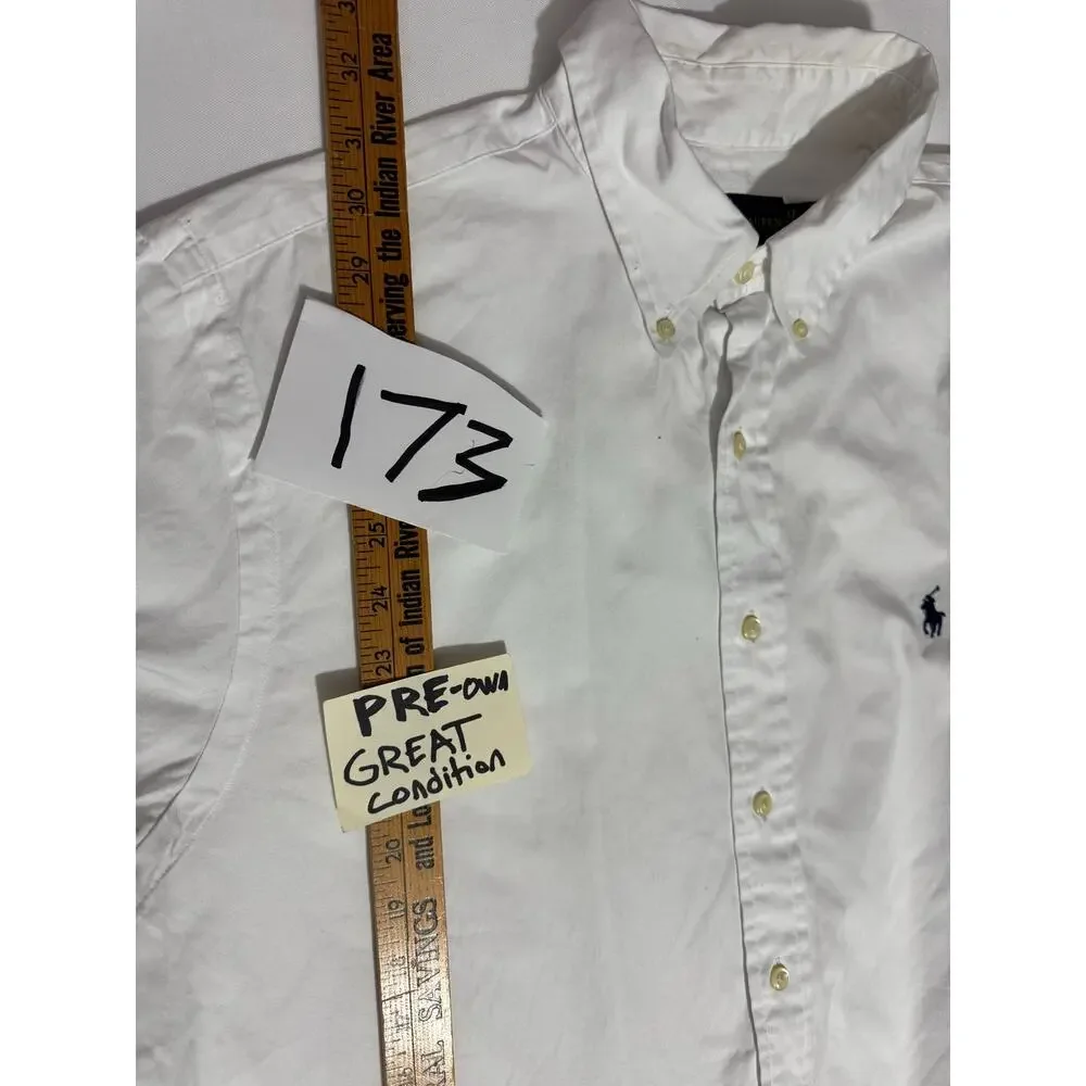 Polo Ralph Lauren Shirt Men 17/43 white button down shirt blue pony